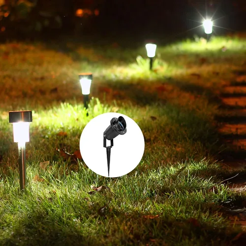 Vista 5 de MECCANIXITY Estacas de luz solar, 1.378 x 6.299 in roscadas M5 para lámparas de jardín, camino de paisaje, aluminio negro, paquete de 4