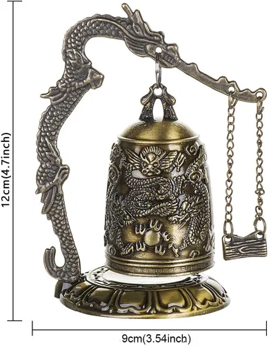 Vista 4 de gofidin Templo latón cobre dragón campana reloj tallado estatua loto Buda budismo artes estatua reloj hogar artesanía decorativa