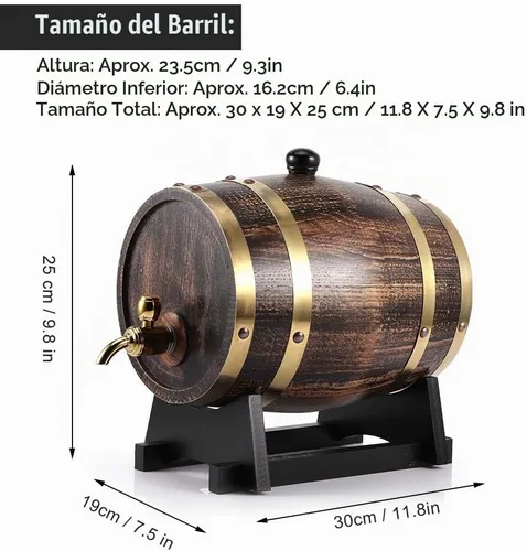 Vista 3 de Oumefar Envejecimiento de roble de 3 litros con soporte, mini dispensador de roble de madera de whisky con grifo, roble carbonizado