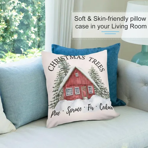 Vista 6 de Juego de 2 fundas de almohada de Navidad, decoración rústica de árbol de Navidad, fundas de sofá festivas, sofá, dormitorio, hogar