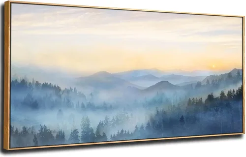 Vista 11 de YJYart Arte de pared de árbol para sala de estar, bosque y naturaleza, pintura de 20 x 40 pulgadas, enmarcado, paisaje, impresión en lienzo
