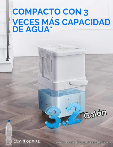 Vista 3 de Midea Cube - Deshumidificador de 20 pintas para sótano, hasta 1,500 pies cuadrados. Deshumidificador con manguera de drenaje, Certificado ENERGY