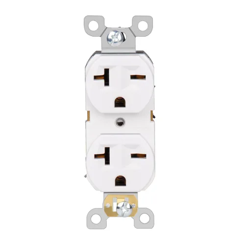 Vista 2 de Toma de pared de hoja recta 20A dúplex tomas de receptáculo eléctrico 2 polos 3 cables, 6-15R toma de corriente 6-20R receptáculo, blanco, paquete