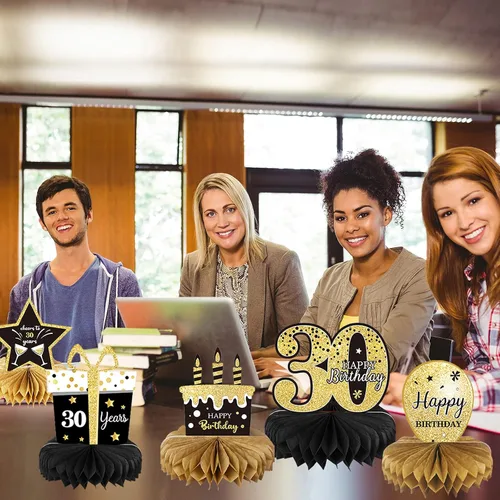 Vista 5 de 9 piezas de decoración de cumpleaños número 30 para centros de mesa de cumpleaños 30 para decoración de mesas, decoraciones de alegría a 30 años