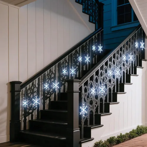 Vista 8 de Luces de carámbano de nieve de Navidad, 9 pies, 150 luces LED para cortinas con 10 gotas, 3 hebras conectables, luz de hada de carámbano con efecto