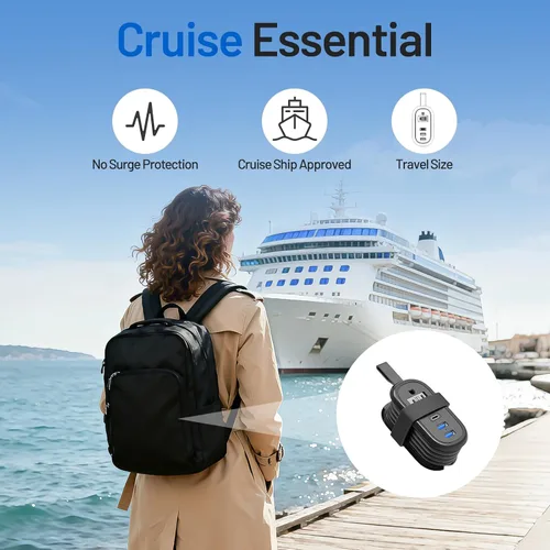Vista 5 de BEVA Regleta de alimentación de viaje con puertos USB C, cable de extensión de 4 pies, 2 tomacorrientes, 3 puertos USB, artículos esenciales