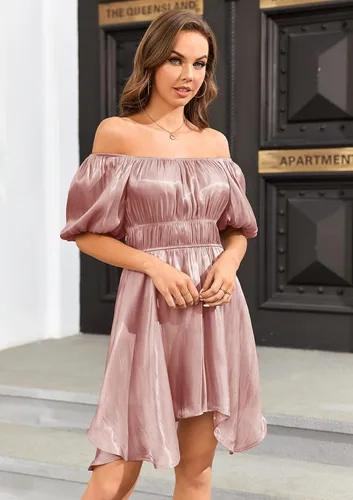 Vista 8 de Bigyonger Vestidos de verano para mujer, manga abombada, cuello cuadrado, hombros descubiertos, fluidos, escalonados, estilo bohemio, casual, mini