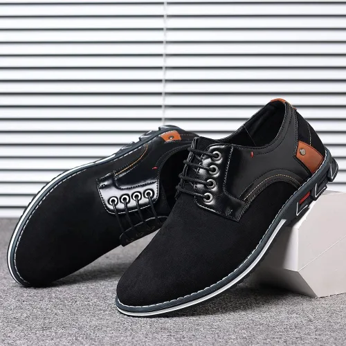 Vista 5 de Zapatos de vestir Oxford casuales para hombre, de cuero, sin cordones, para caminar, conducir, oficina, al aire libre, estilo Oxford, cómodos