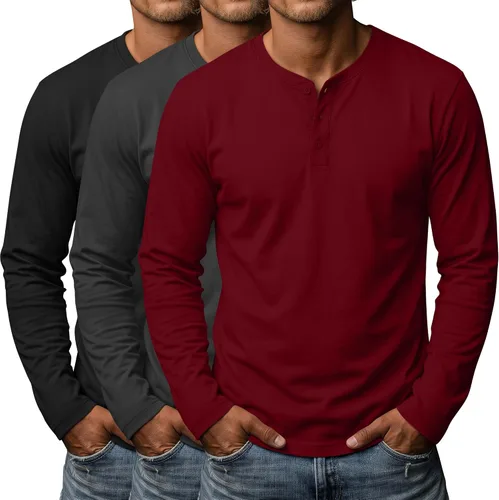 Vista 8 de Paquete de 3 camisas Henley de manga larga para hombre