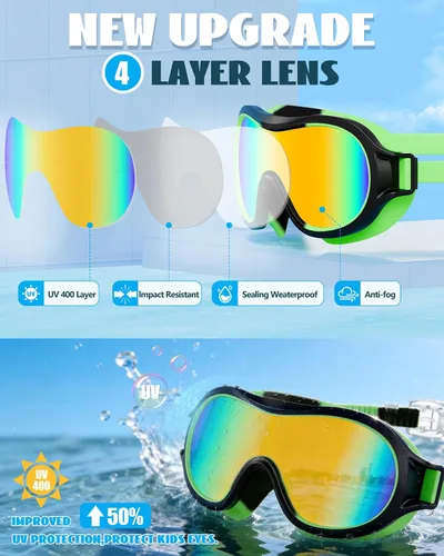 Vista 7 de Aegend Paquete de 2 gafas de natación para niños de 3 a 15 años, antivaho, anti-UV, visión amplia, impermeables, sin fugas, para niños y niñas