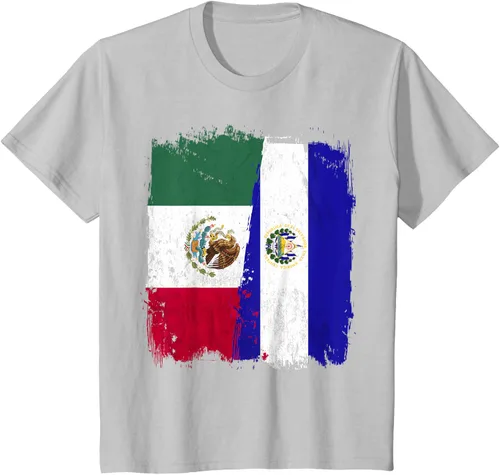 Vista 29 de Camiseta con la bandera mexicana de El Salvador con la mitad de la bandera mexicana de El Salvador