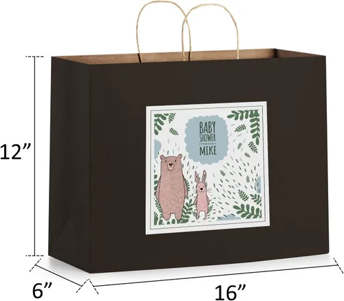 Vista 2 de Eupako Bolsas de papel negras de 16 x 6 x 12 pulgadas, juego de 50, bolsas de regalo, bodas, cumpleaños, vacaciones, fiestas, baby showers, Navidad