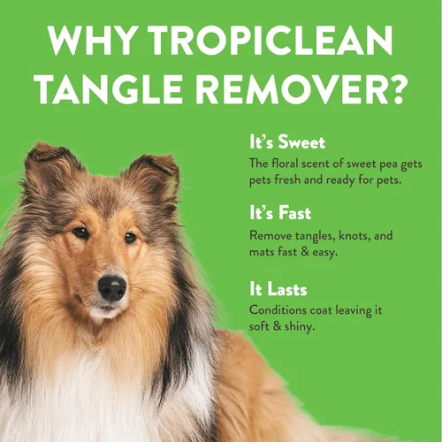 Vista 3 de TropiClean Sweet Pea Spray desenredante y desengrasante para gatos y perros Acondicionador para perros en aerosol derivado de ingredientes