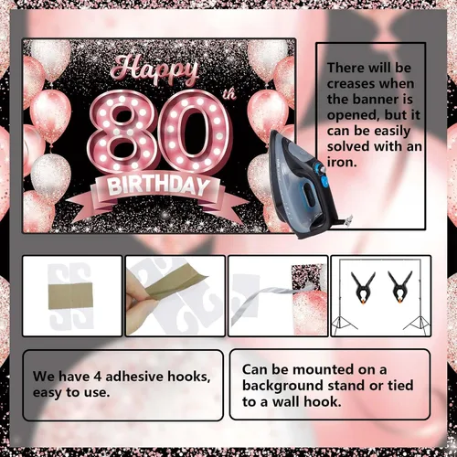 Vista 337 de Cartel de feliz cumpleaños décimo oro rosa, telón de fondo, saludos a 10 años, globos de confeti, decoración temática para niñas de 10 años
