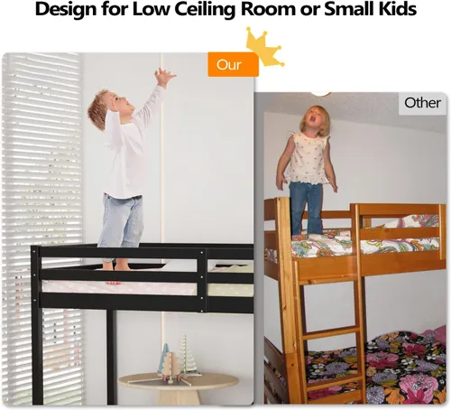 Vista 8 de VINGLI - Cama tipo loft baja de 47'' para junior con escaleras, cama de madera tamaño individual para adultos, niños y adolescentes jóvenes, sin