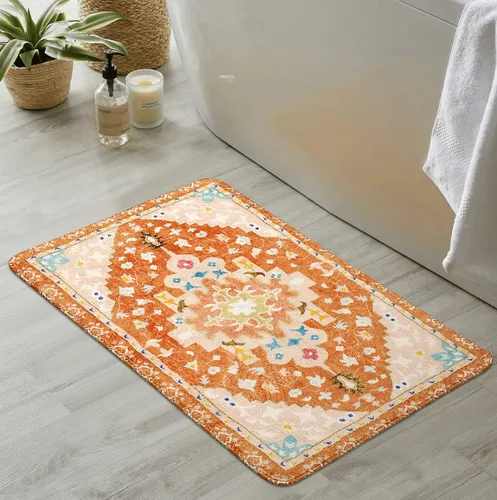 Vista 11 de Uphome Alfombra de baño vintage, azul, bohemio, antideslizante, oriental, suave, lavable a máquina, lindas alfombras de baño tribales florales