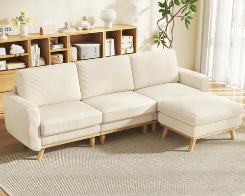 Vista 25 de Vesgantti Sofá modular en forma de U de 119 pulgadas, sofá modular de pana con asiento profundo y soporte de resortes, sofá convertible con 2 Beige