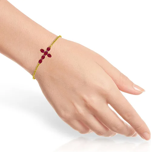 Vista 2 de Galaxy Gold 1.7 CTW 14K oro sólido horizontal cruz pulsera rubí