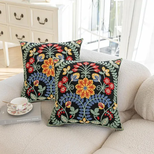 Vista 2 de YIcabinet Paquete de 2 Fundas de Almohadas Decorativas, Fundas de Almohadas Bordadas con Diseño de Hojas y Copos de Nieve, Fundas de Almohadas
