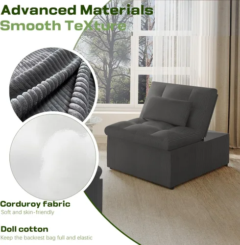 Vista 6 de Silla Cama Convertible 4 en 1 con Respaldo Ajustable, Almohadas, Sofá Cama Futón con Bolsillo Lateral, Silla Sofá Cama Desplegable, Sofás