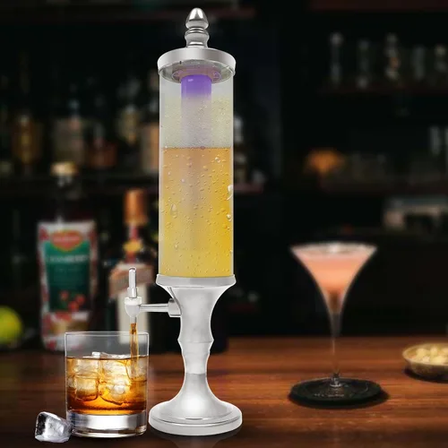 Vista 7 de Dispensador de torre de cerveza de 3 litros con tubo de hielo y dispensador de cerveza de mesa ligera, 3.2 cuartos de galón /102 onzas, dispensador