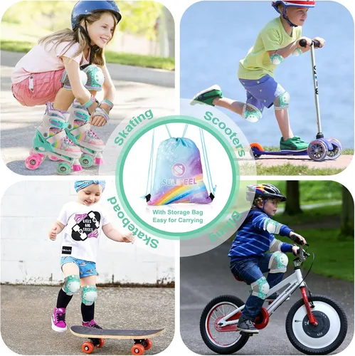 Vista 8 de SULIFEEL Rainbow Unicorn - Patines para niños con equipo de protección ajustable, verde, talla S