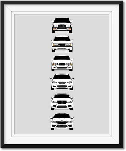 Vista 9 de Custom Car Posters Handmade Poster compatible with BMW M5 Generations and Print of BMW Car Models: E28, E34, E39, E60, F10, F90 - Multi, 8x10