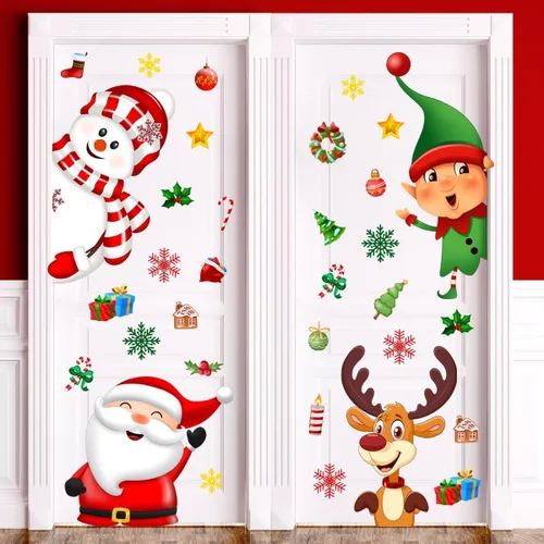 Vista 13 de Adhesivo decorativo para puerta de Navidad, calcomanías de puerta de vidrio de temporada extraíbles con calcomanías de copo de nieve para ventana