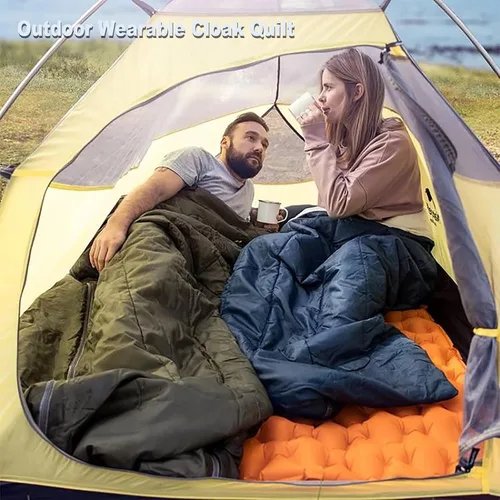 Vista 6 de Gaorui Poncho Abrigo Exterior Camping Calor Pequeña Manta de Edredón Resistente al Agua Saco de Dormir Capa Manto, Azul, 79 x 55 pulg.