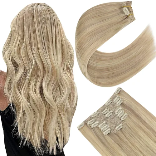 Vista 33 de Ugeat Extensiones de cabello humano con clip de 12 pulgadas, extensiones de cabello balayage con clip, marrón chocolate ombre, extensiones