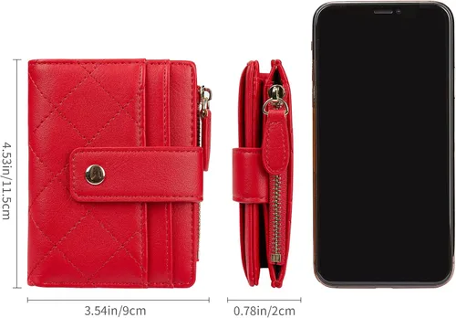 Vista 31 de Cartera de cuero para mujer, pequeña, compacta, plegable, con bolsillo para monedas con cremallera