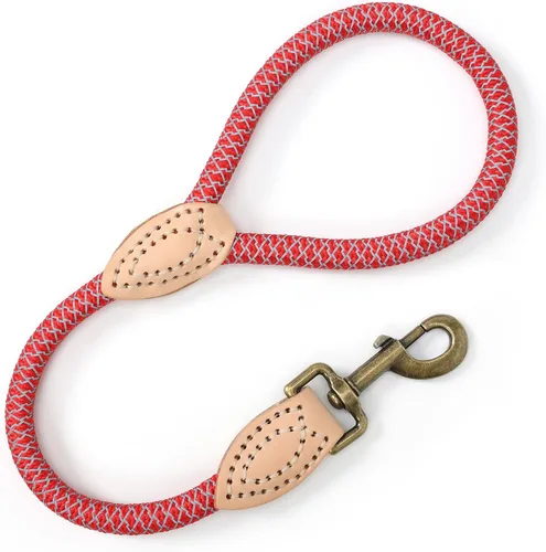 Vista 32 de Mile High Life Correa corta para perro, correa corta para perros grandes, correa reflectante con punta de cuero, correa resistente para perros