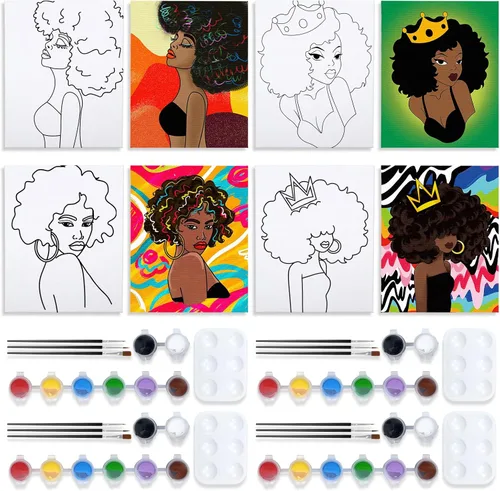 Vista 7 de VOCHIC Paquete de 4 kits de fiesta de 8 x 10 pulgadas, kit de pintura de lienzo predibujado para pintura para adultos, suministros de pintura