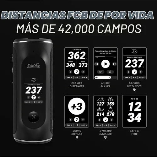 Vista 3 de Blue Tees Golf Player+ Altavoz GPS con tecnología de IA - Pantalla táctil, batería de más de 10 horas, más de 40,000 campos, distancias visuales