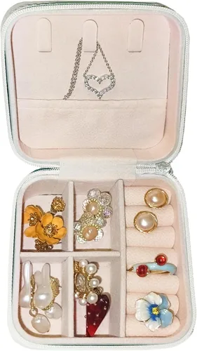 Vista 5 de Joyero pequeño de viaje, mini joyero portátil de cuero, organizador de anillos, estuche organizador de anillos, cajas de regalo para niñas