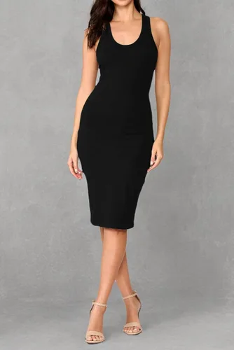 Vista 5 de LaClef - Vestido casual de algodón, con espalda en T, sin mangas para mujer, por debajo de la rodilla (midi)
