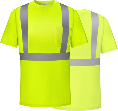 Vista 3 de Hi Vis - Camisetas de seguridad para hombre, reflectantes, de alta visibilidad, manga corta y larga, con bolsillo, paquete de 3 y 5