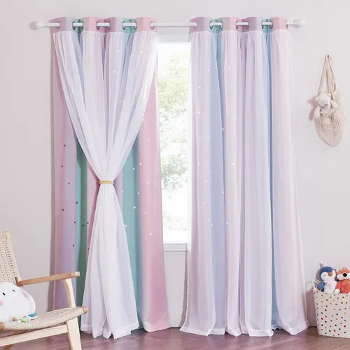 Vista 14 de NICETOWN Cortinas para dormitorio de niñas, cortinas de arco iris, cortinas de estrellas, cortinas de princesa, decoración de habitación