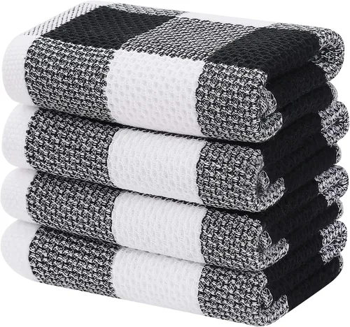 Vista 19 de Homaxy Paquete de 6 paños de cocina 100% algodón, 12 x 12 pulgadas, negro y rojo Negro & rojo