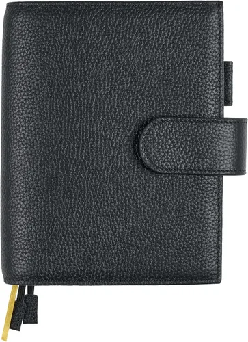 Vista 24 de A5 Funda de cuero para planificador de Hobonichi Cousin, Stalogy, Midori, Leuchtturm1917, y más - con presilla para bolígrafo, ranuras para Negro