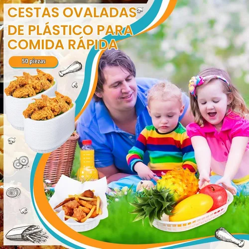 Vista 4 de Hsei - Paquete de 50 cestas blancas para alimentos, 10.5 x 7 pulgadas