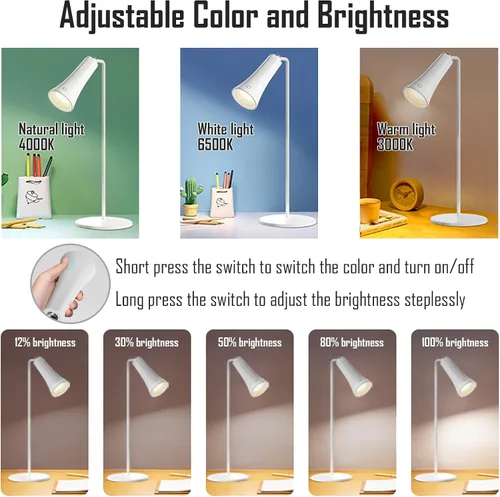 Vista 4 de Lámpara LED recargable de 5 modos con junta giratoria magnética, control táctil, brillo ajustable, color, ángulo de 360°, puede convertirse