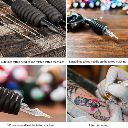Vista 9 de Yugui 50pcs Stick and Poke Agujas con 15pcs Piel Falsa Tatuaje Piel Práctica