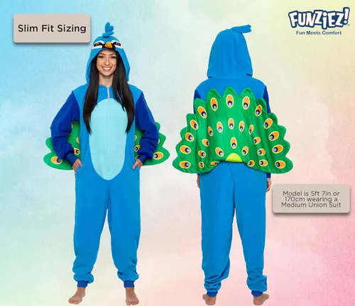 Vista 3 de FUNZIEZ! Pijama de pájaro una pieza Disfraz de loro adulto de felpa