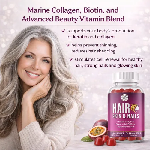 Vista 10 de Grab The Gold Vitaminas para el cabello, la piel y las uñas para mujeres, gomitas con 6000 mcg de biotina y colágeno, 10 vitaminas y minerales