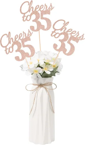 Vista 8 de Gexolenu Cheers to 21, paquete de 10 centros de mesa con purpurina dorada de doble cara para cumpleaños número 21 para mesas, palitos decorativos