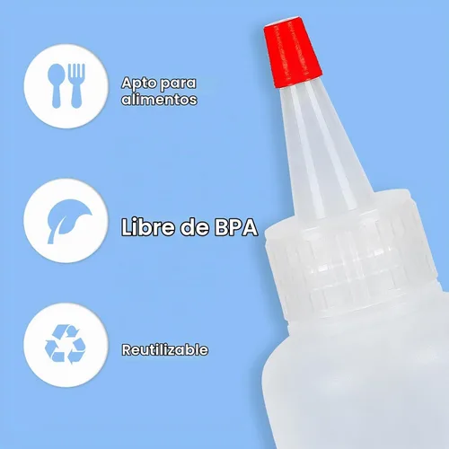 Vista 3 de Ninsula 5 botellas exprimibles, botellas de plástico de 4 onzas con tapa superior de giro rojo, botellas vacías para salsas, salsa de tomate