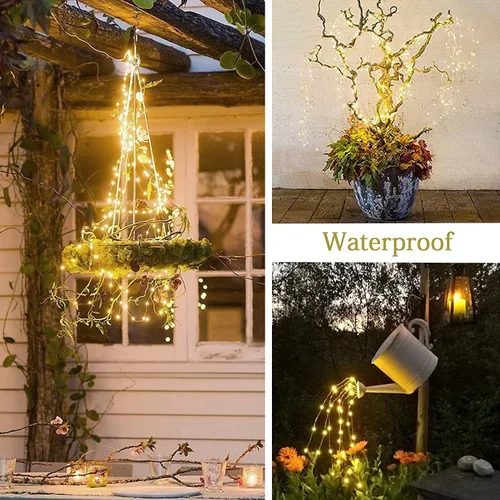 Vista 8 de Guirnalda de luces solares para exteriores, 8 modos, 220 luces LED, multihebra, impermeable, regadera, guirnalda de luces para jardín, patio, árbol