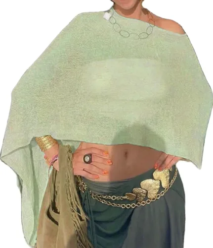 Vista 13 de Amiblvowa Poncho transparente para mujer, poncho de punto Y2K Negro