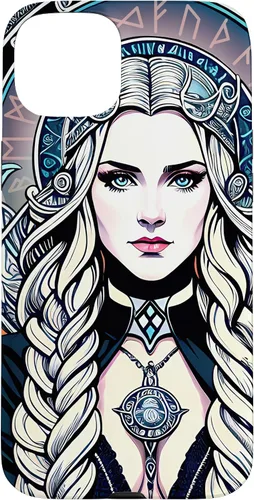 Vista 9 de iPhone 16 Skadi Diosa nórdica, mito vikingo nórdico, runas, estuche de arte nórdico